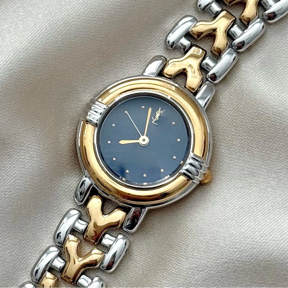 AUTHENTIC VINTAGE YVES SAINT LAURENT TWO-TONED DAINTY WATCH - Picture 6 of 8
